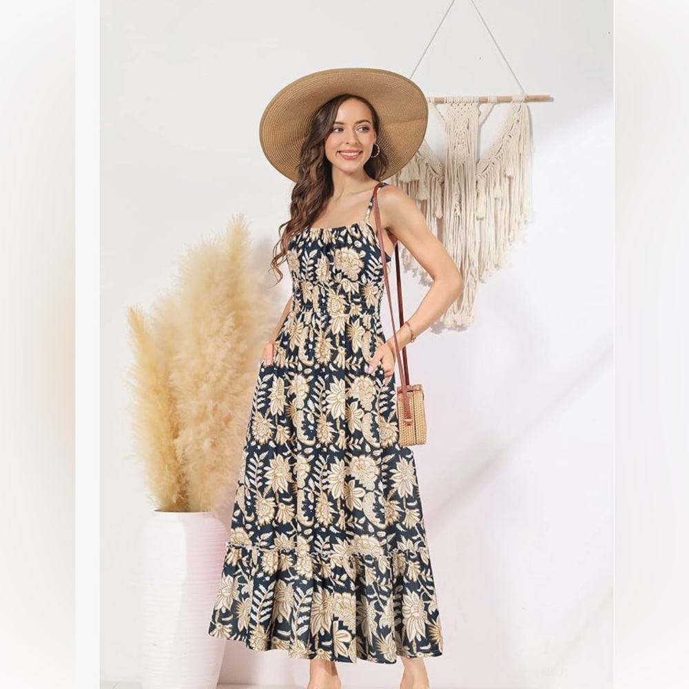 NWOT Floral Navy, Gold/Mustard, Cream Grace Karin Maxi Dress